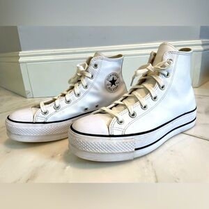 Converse Chuck Taylor All Stars white leather high top platform sneaker size 9.5
